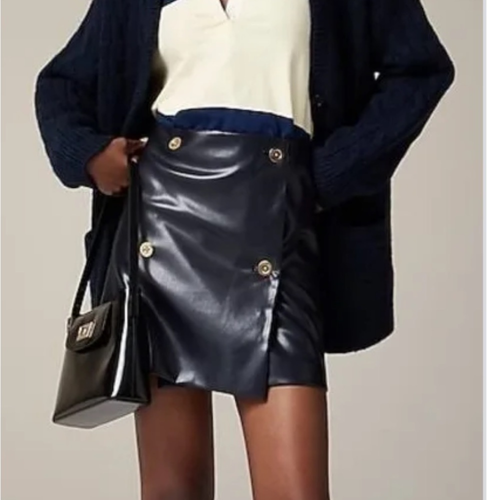 J CREW Black Leather Mini Wrap Skirt